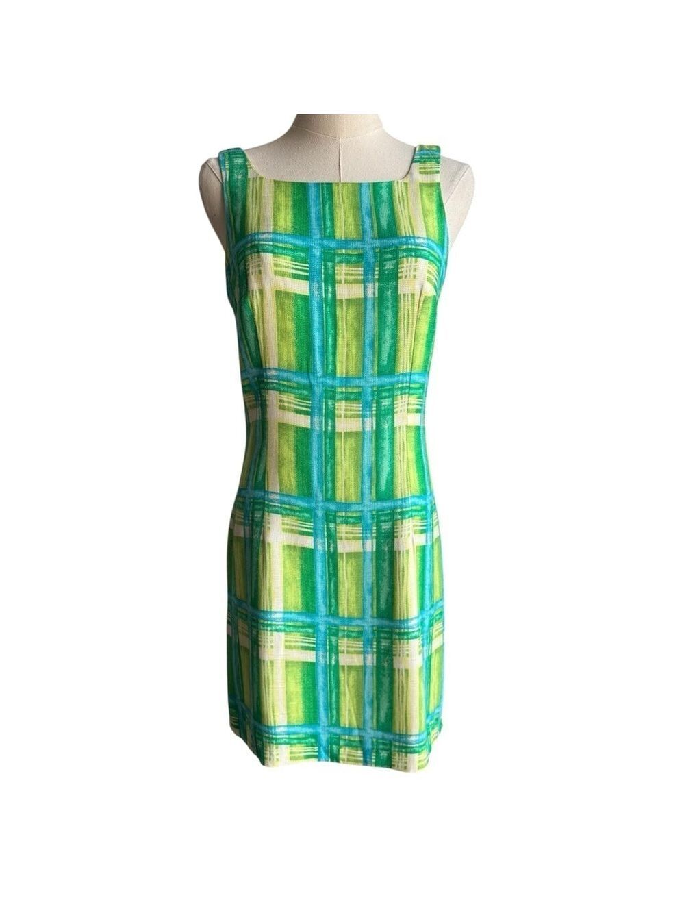 Vintage 70s 80s Sleeveless Cocktail Dress S Green Shift Mod Party Retro Made USA